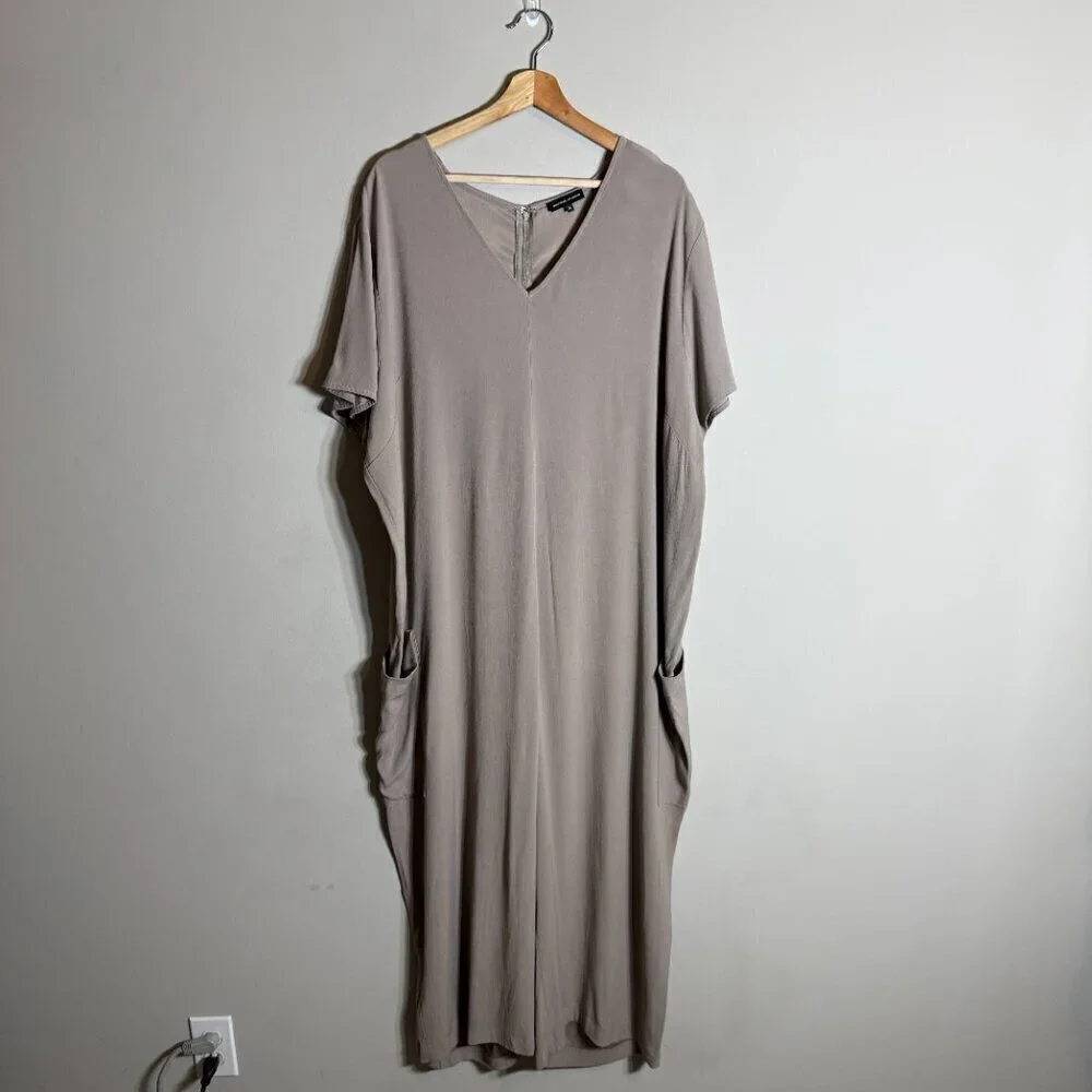 Universal Standard Kia Wide Leg Crop Jumpsuit Women's XL (26-28) Tan Minimalist